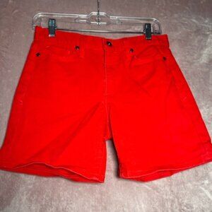 Calvin Klein Womens Red Distressed Denim Mid Rise Summer Jean Shorts Size 4
